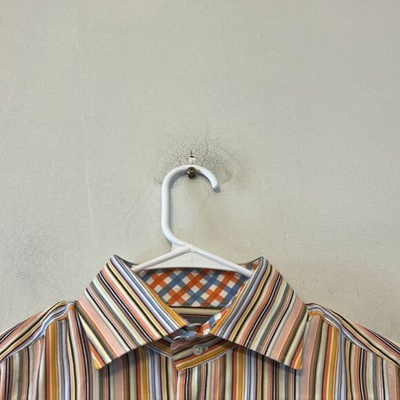Thomas Dean cotton multicolored vertical stripe long sleeve shirt Size L EUC - Picture 3 of 10
